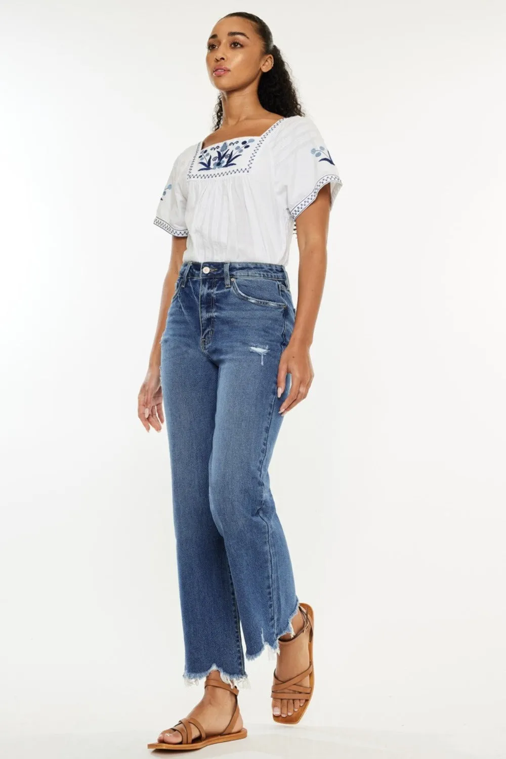 Kancan Size 0 to 22W High Rise Slim Wide Leg Blue Jeans