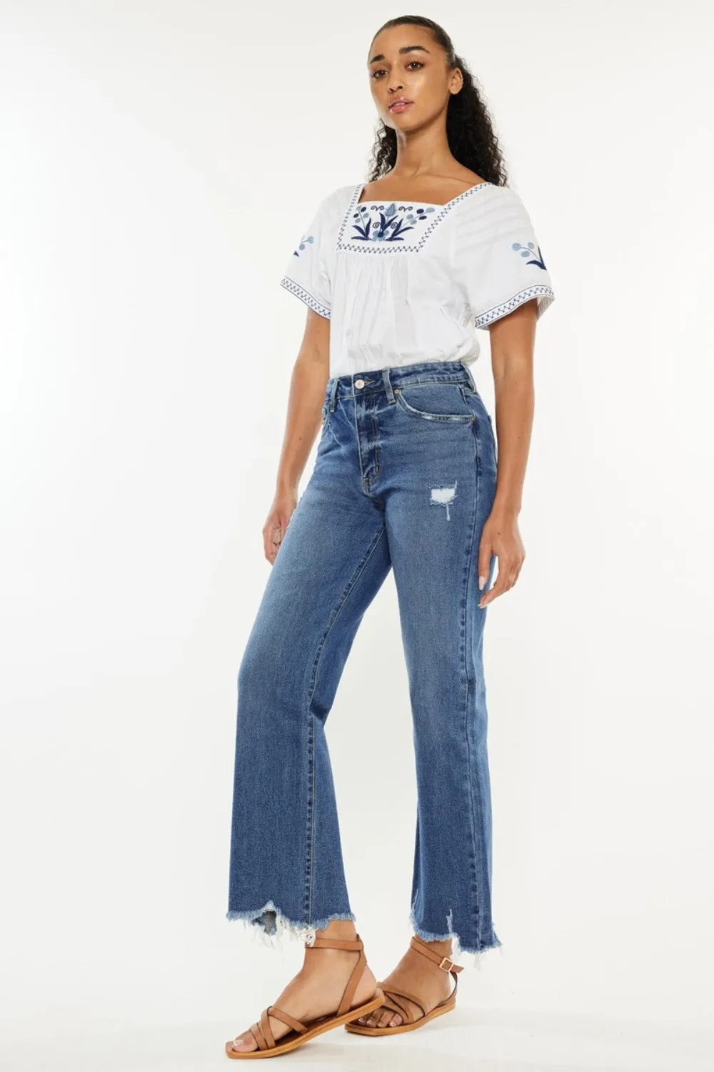 Kancan Size 0 to 22W High Rise Slim Wide Leg Blue Jeans