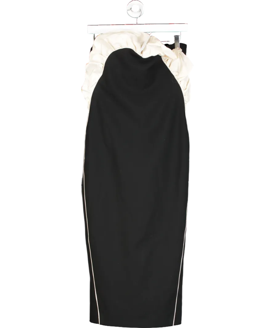 Karen Millen Black Ruffle Taffeta Compact Stretch Bandeau Tailored Midi Dress UK 6