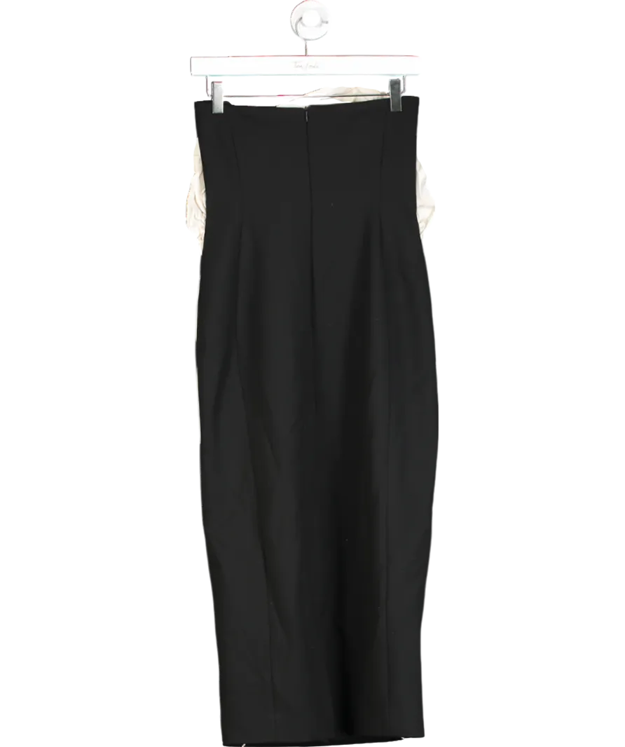 Karen Millen Black Ruffle Taffeta Compact Stretch Bandeau Tailored Midi Dress UK 6