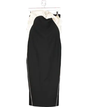 Karen Millen Black Ruffle Taffeta Compact Stretch Bandeau Tailored Midi Dress UK 6