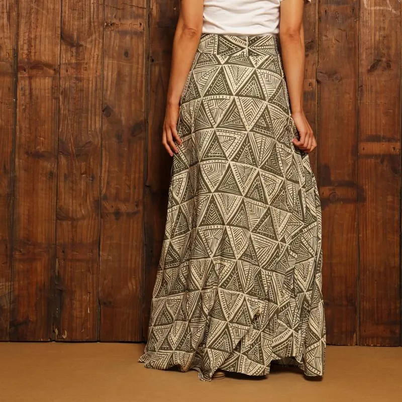 Kingsley Geo Tribal Maxi Skirt  - Fatigue