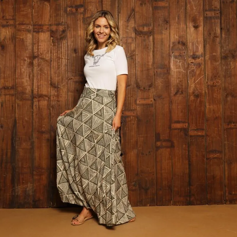 Kingsley Geo Tribal Maxi Skirt  - Fatigue