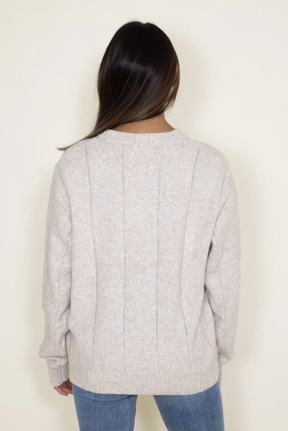 La Miel Check Pattern Crewneck Sweater for Women in Oatmilk | MCS3564-OATMILK