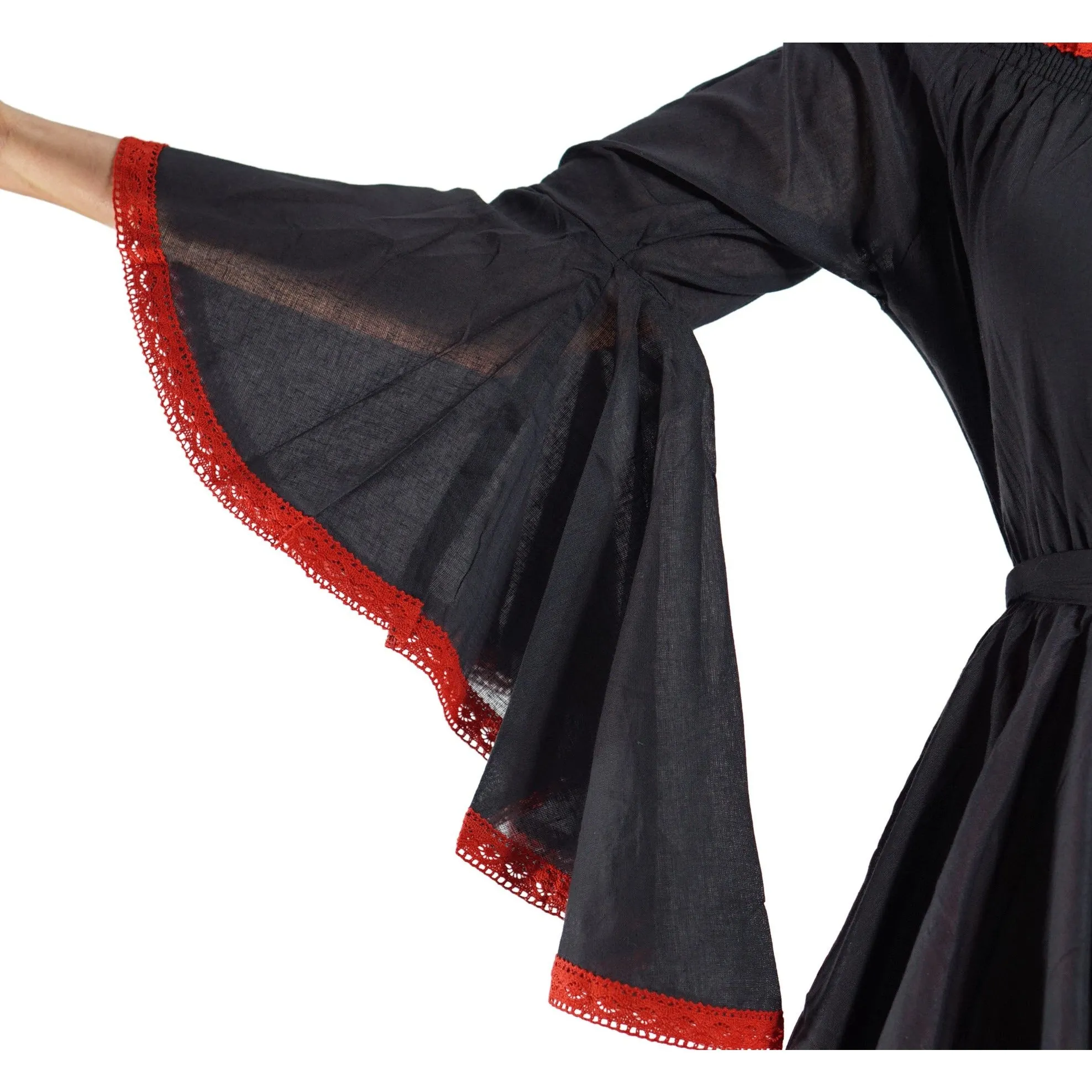 'Lace Dress Long Sleeve - Black/Red