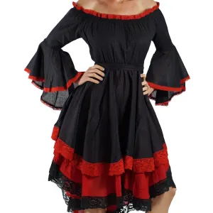 'Lace Dress Long Sleeve - Black/Red