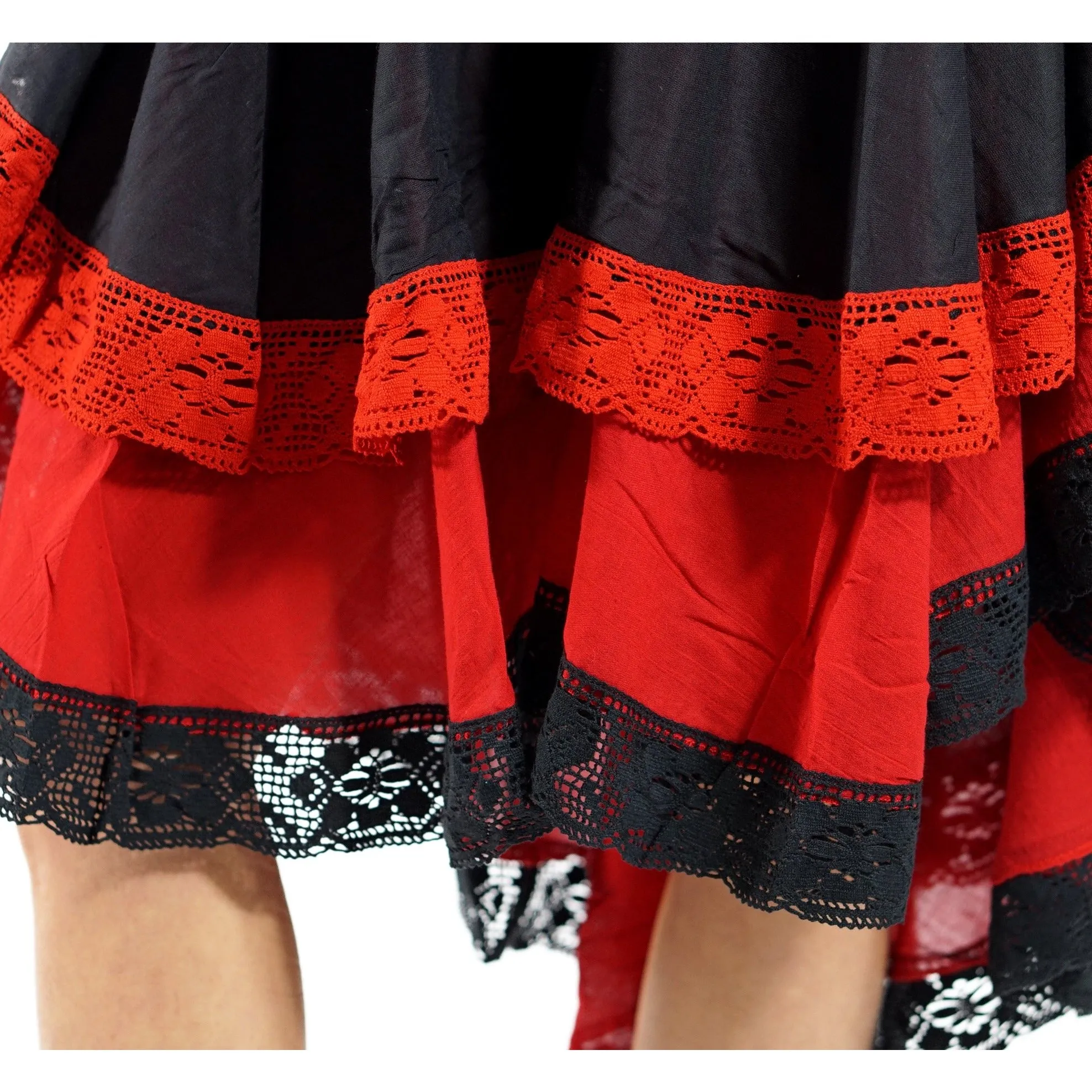 'Lace Dress Long Sleeve - Black/Red