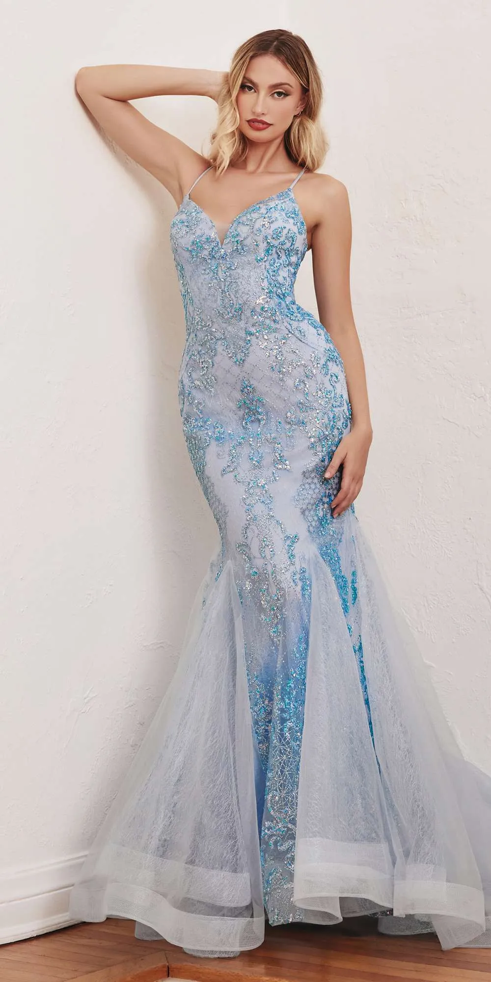 Ladivine CC2279 Long Glitter Printed Mermaid Gown