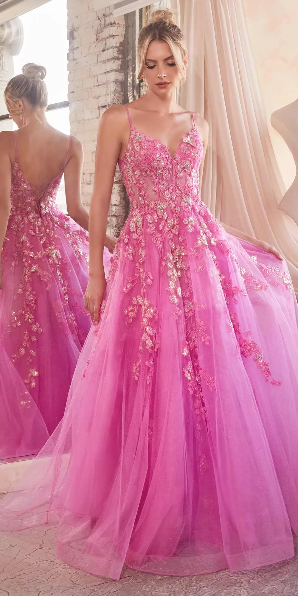 Ladivine CM347 Long Sleeveless Floral Applique A-line Ball Gown