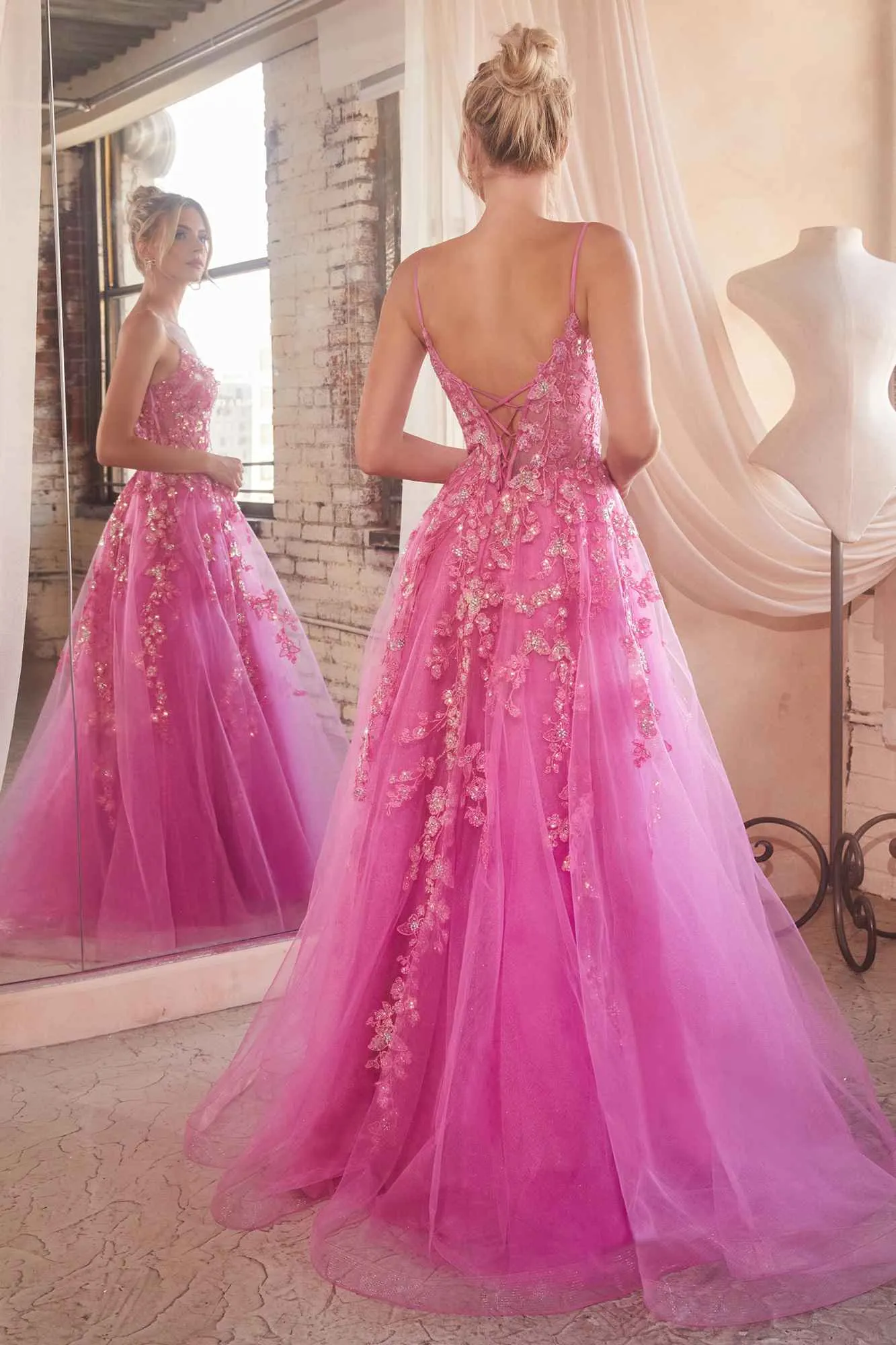 Ladivine CM347 Long Sleeveless Floral Applique A-line Ball Gown