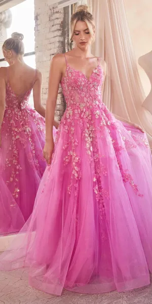 Ladivine CM347 Long Sleeveless Floral Applique A-line Ball Gown
