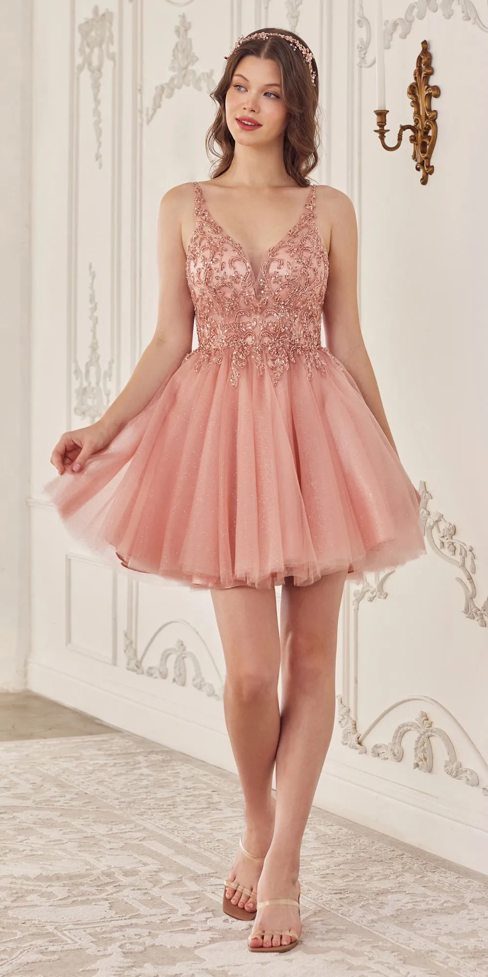 Ladivine CY022 Beaded A-Line Layered Tulle Short Homecoming Dress
