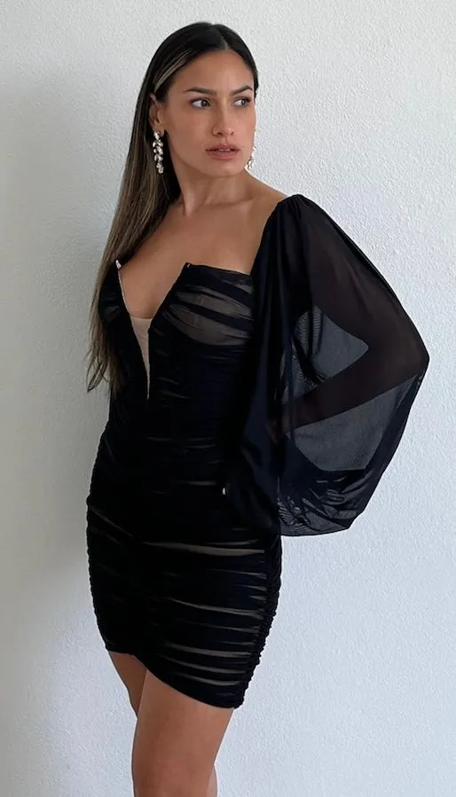 Lavish Style Black Long Sleeves Bodycon Dress