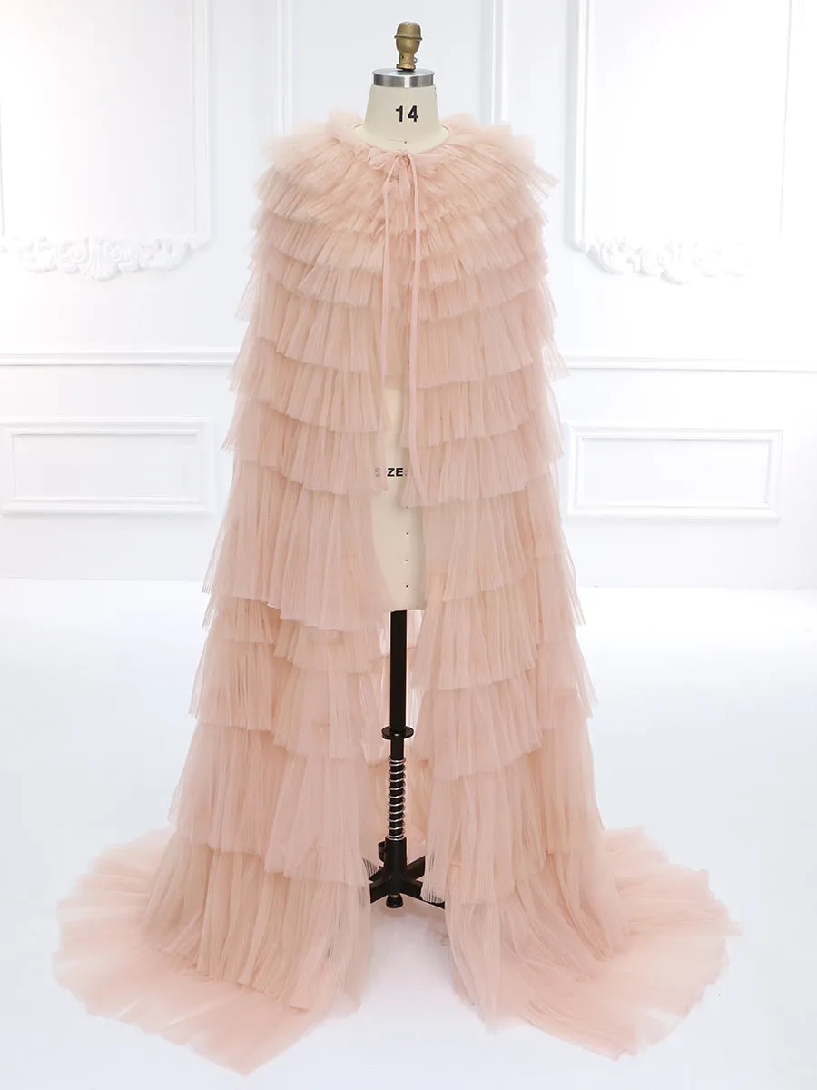 Layered Pleated Tulle Ruffle Tulle Cape Photo Shoot Costume Ruffle Dress YW231122