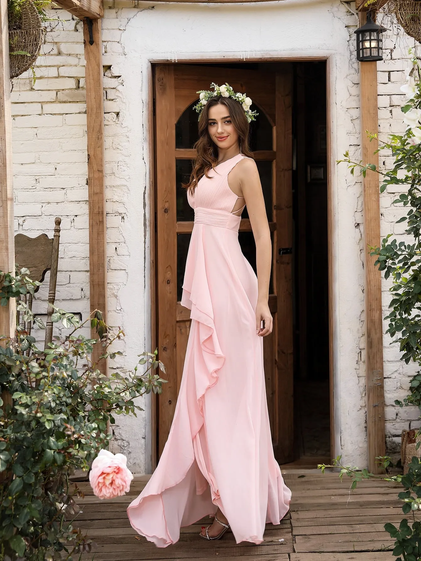 Layered Ruffle Wrap Criss Cross Chiffon A-line Dress( CLEARANCE SALE