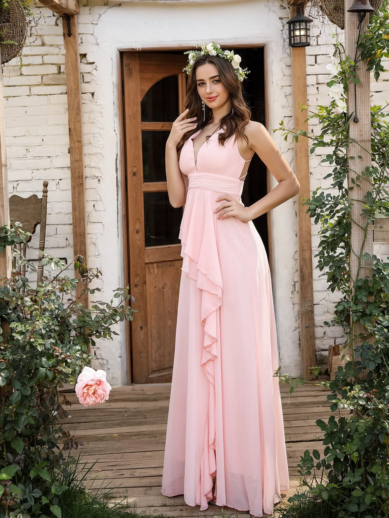 Layered Ruffle Wrap Criss Cross Chiffon A-line Dress( CLEARANCE SALE