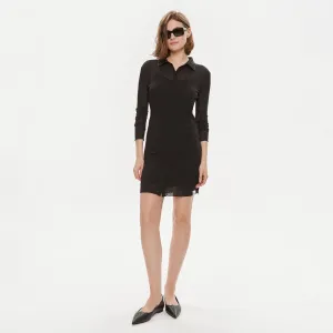Layered Sheer Button Dress - Black