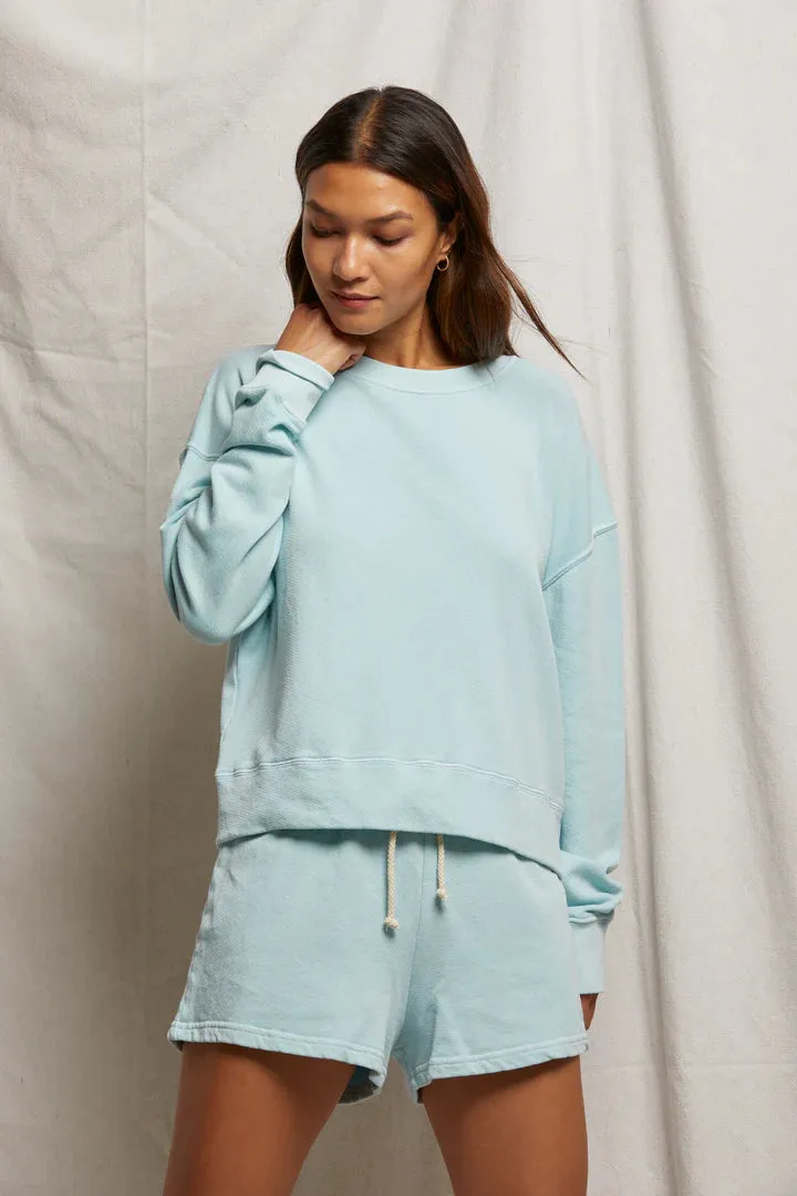 Layla French Terry Sweat Shorts-Iced Aqua