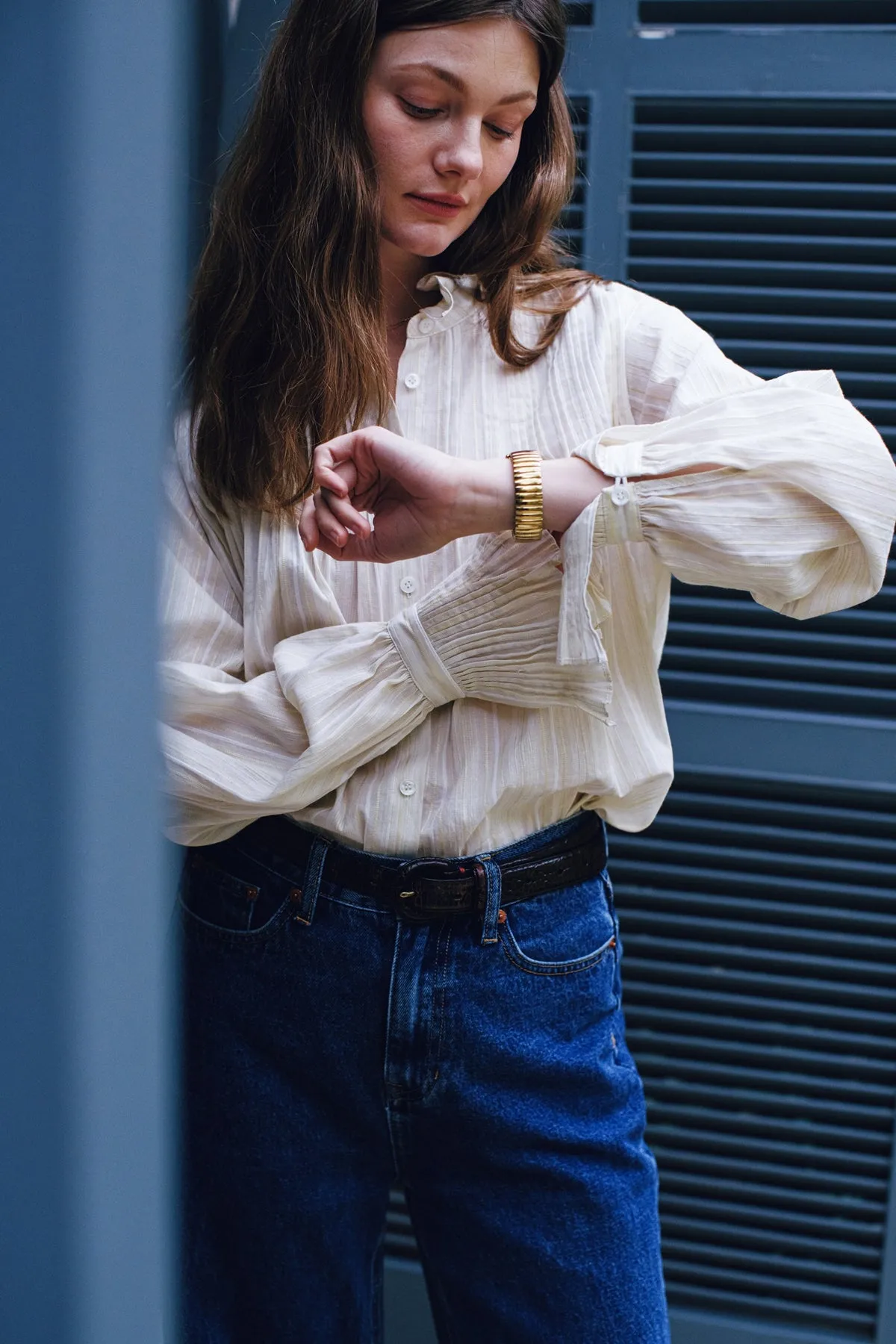 Linen Accordion Lace Stripe Shirt