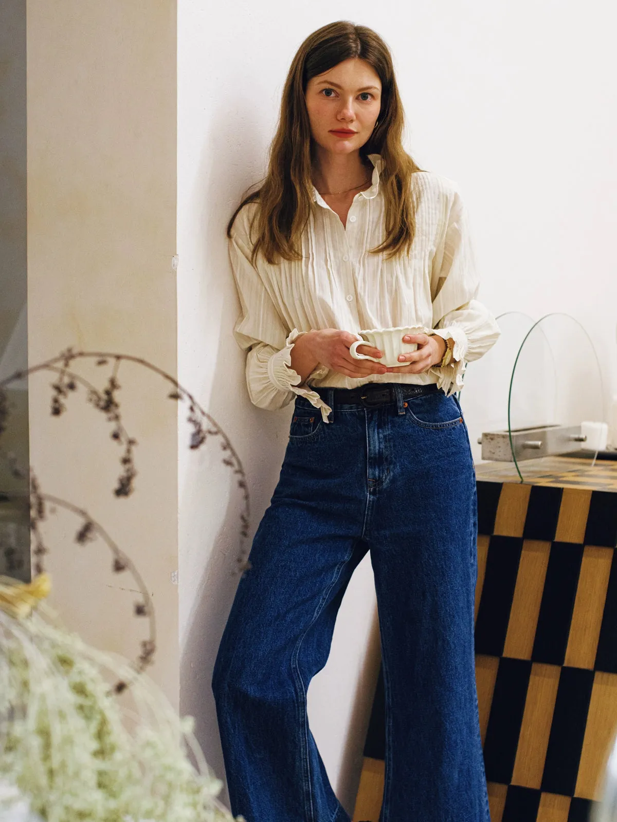 Linen Accordion Lace Stripe Shirt