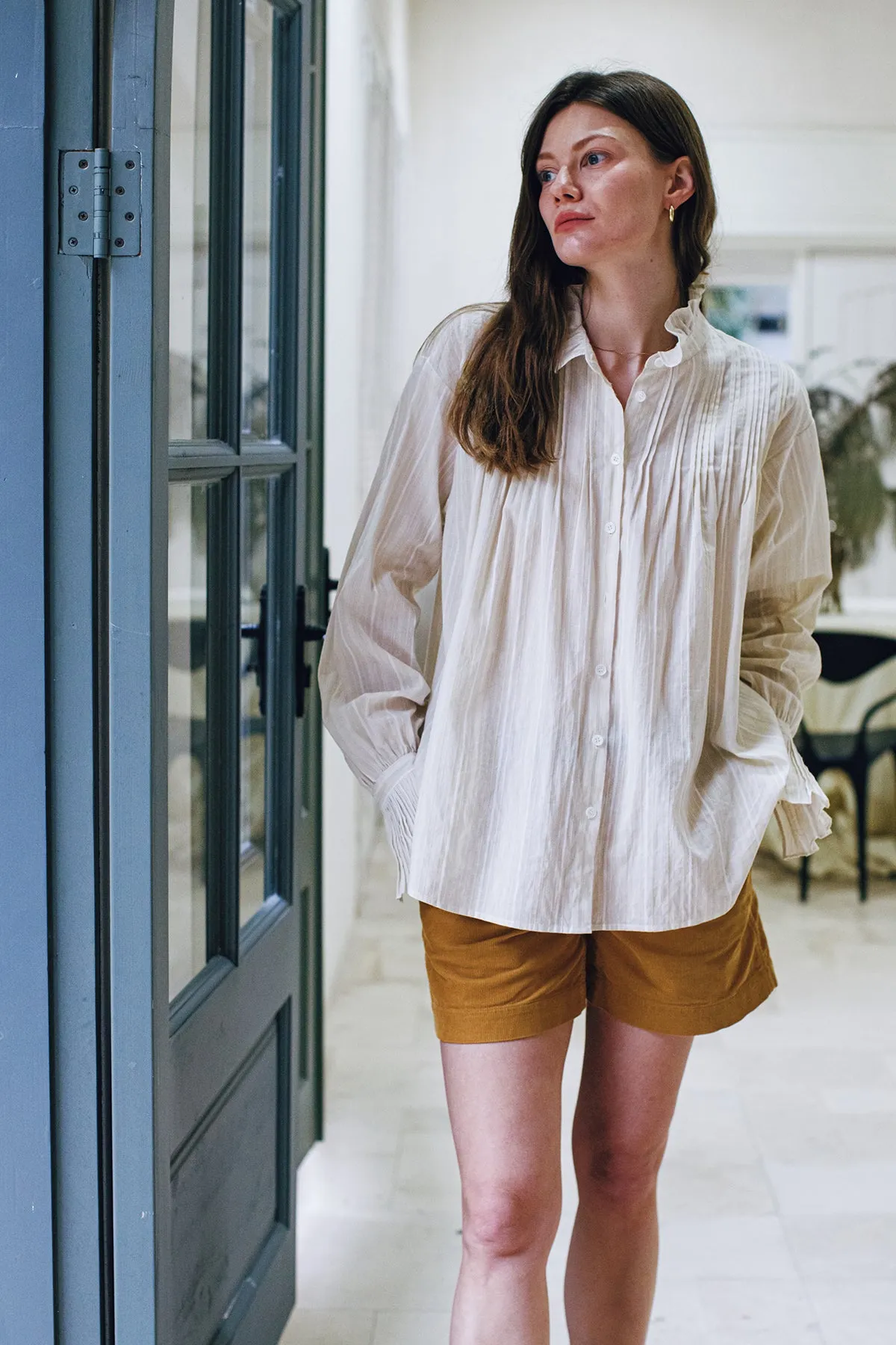 Linen Accordion Lace Stripe Shirt