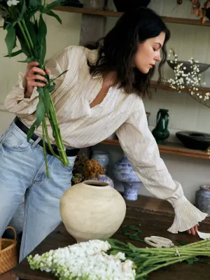 Linen Accordion Lace Stripe Shirt