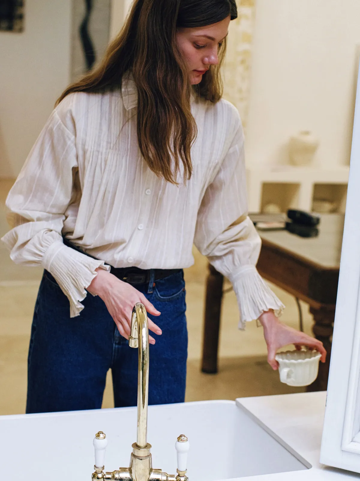 Linen Accordion Lace Stripe Shirt