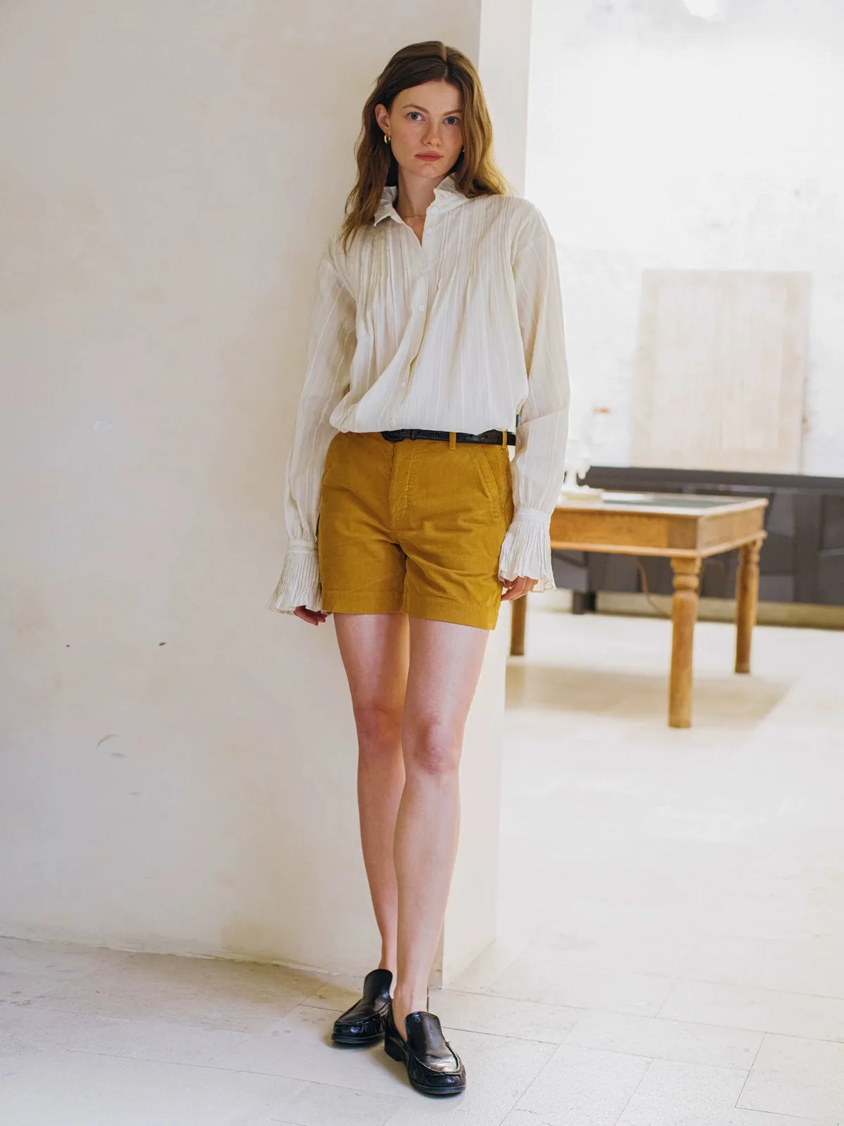 Linen Accordion Lace Stripe Shirt