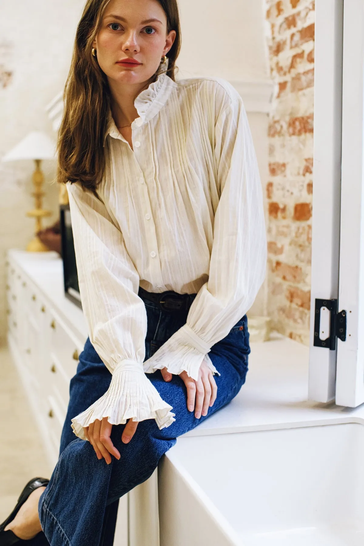 Linen Accordion Lace Stripe Shirt