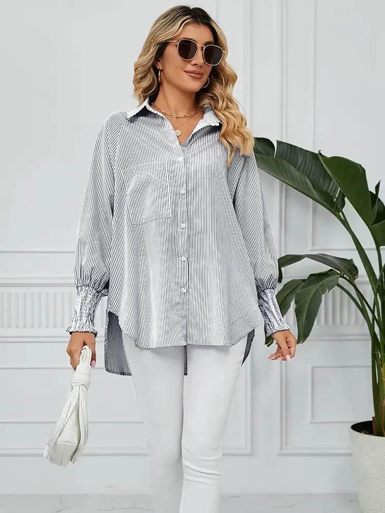 Loose-Fit Pleated Cuff Striped Shirt