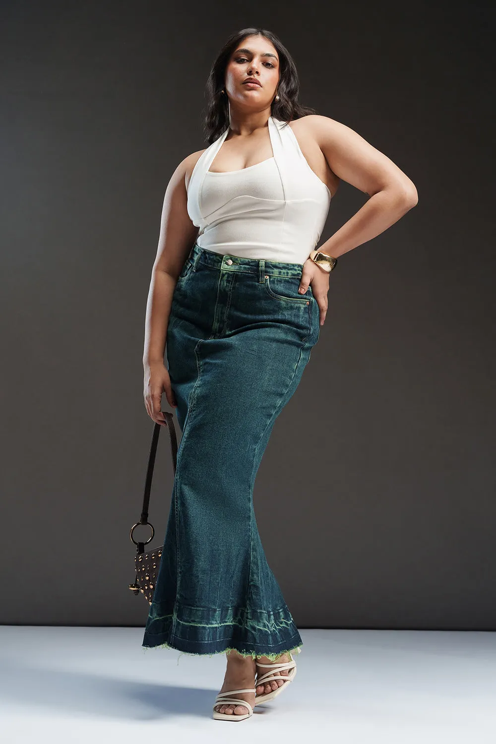 Lush Lagoon Curve Denim Mermaid Skirt