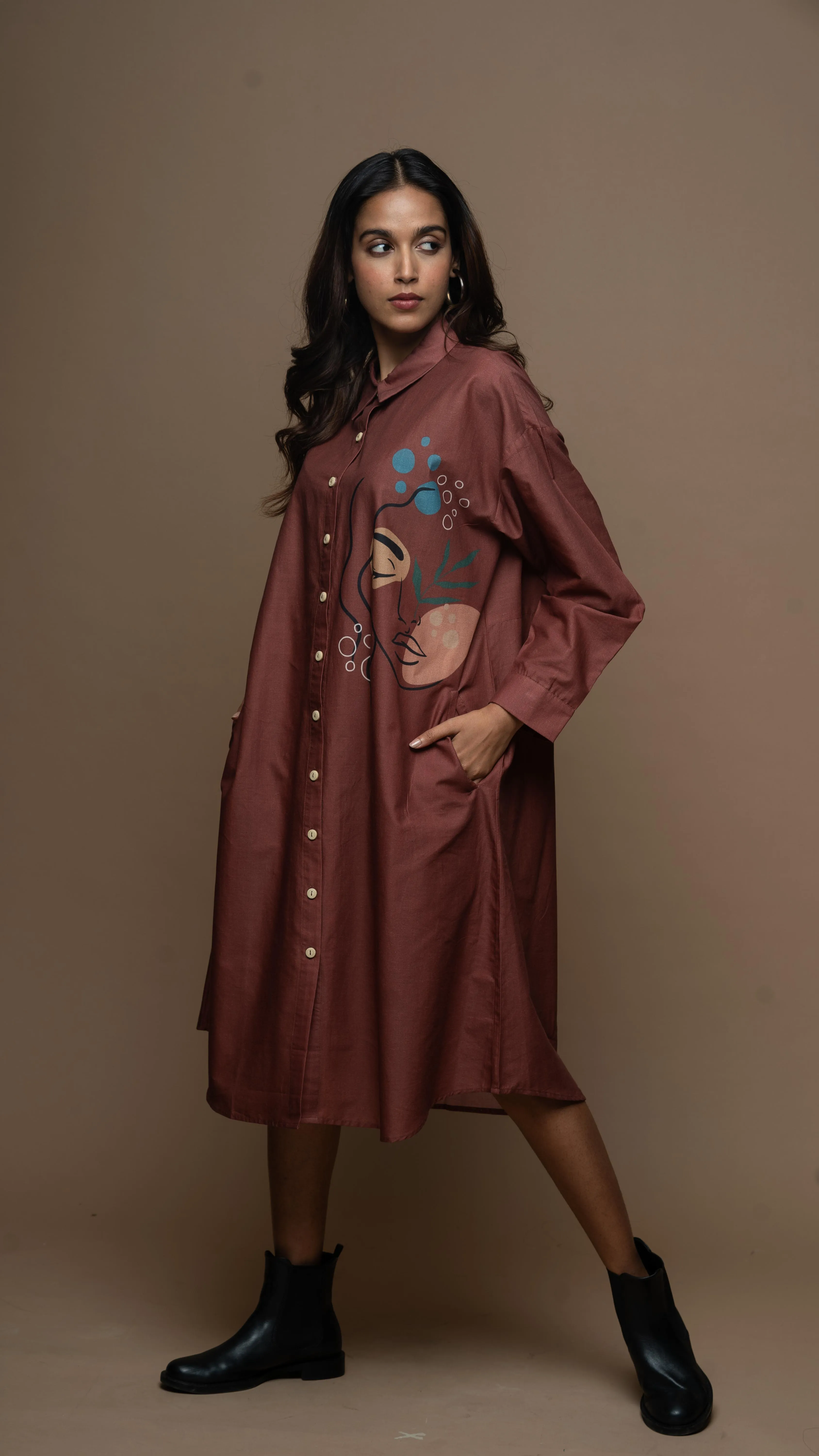 Marsala Tranquil Lady Shirt Dress