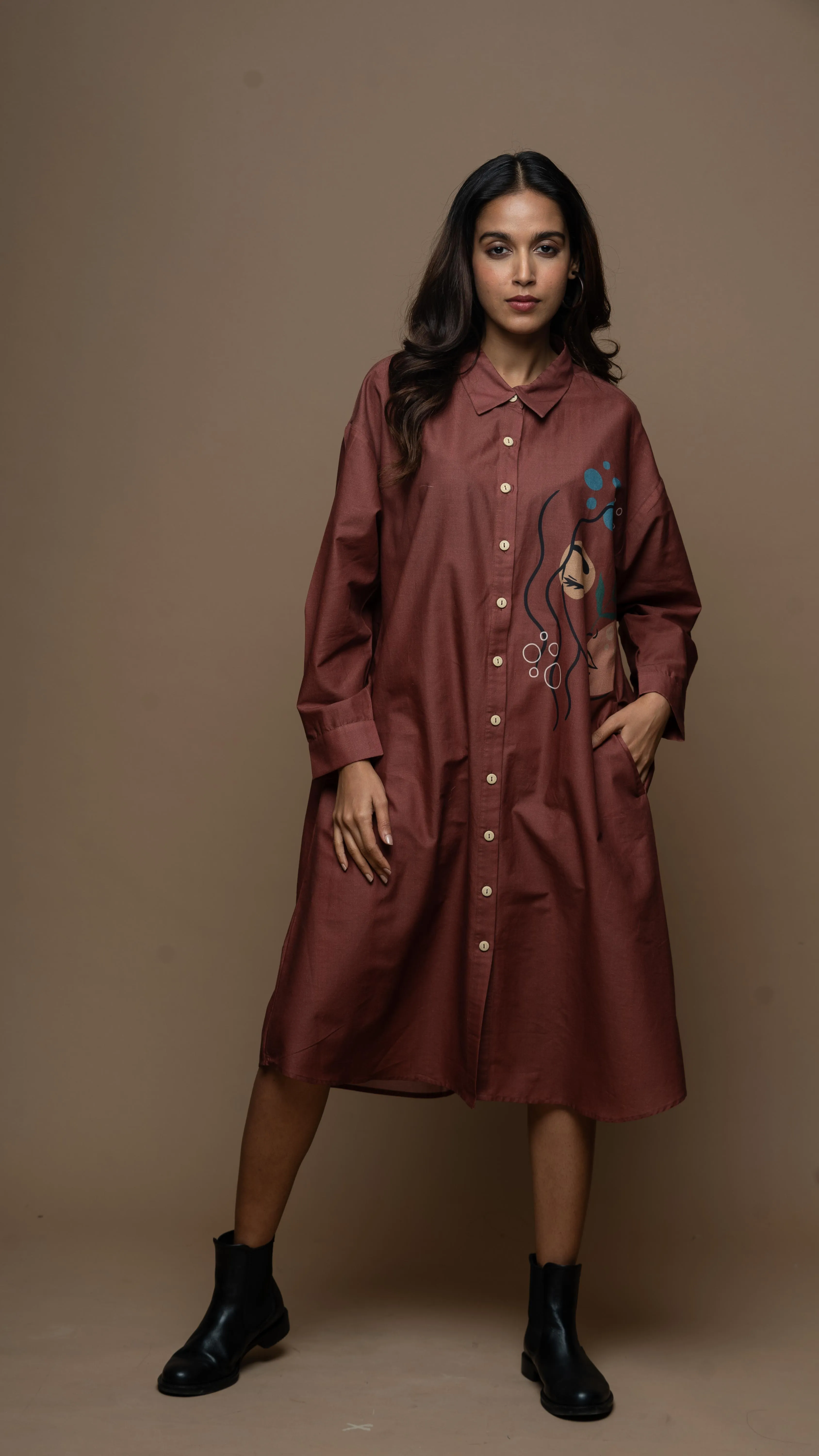 Marsala Tranquil Lady Shirt Dress