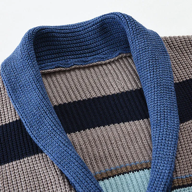 Men's Colorblock Lapel Sweater Jacket