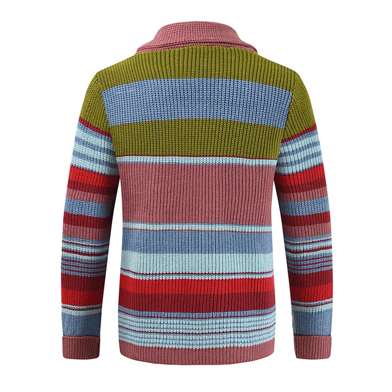 Men's Colorblock Lapel Sweater Jacket