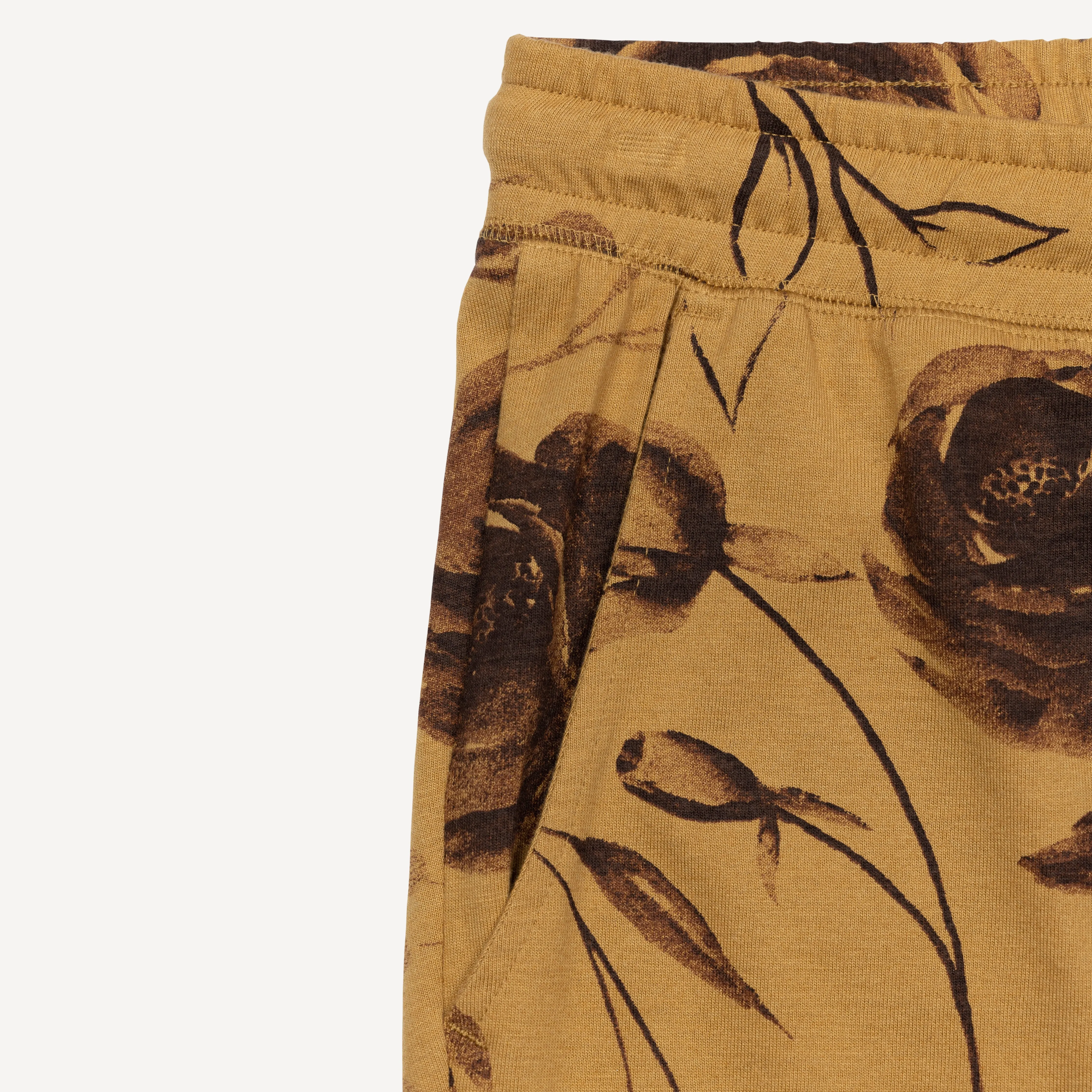 Mens Knit Camp Shirt and Short Set - Honey Mustard / Rose