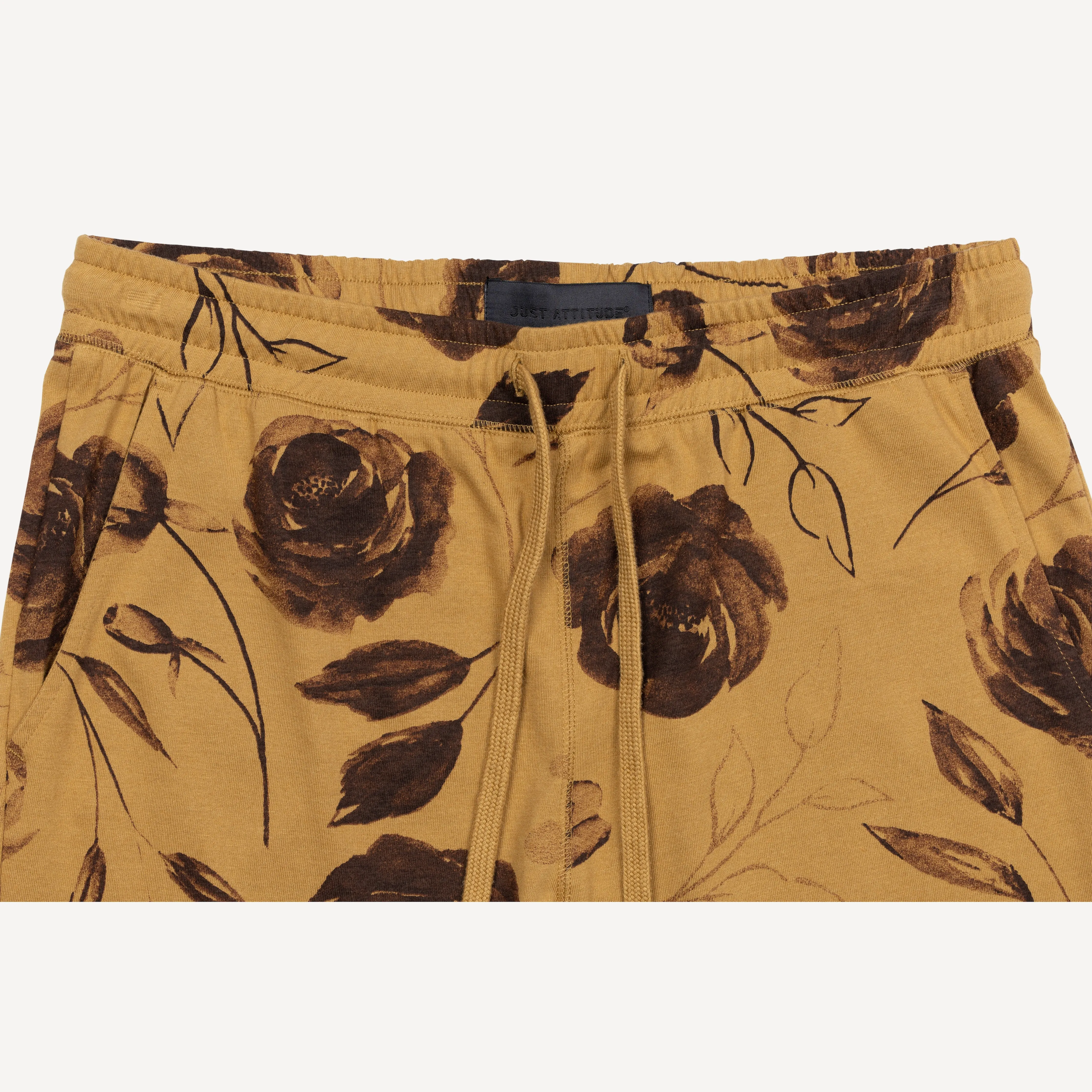 Mens Knit Camp Shirt and Short Set - Honey Mustard / Rose