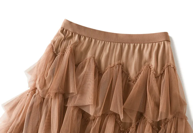 Mesh Long Skirt Design Skirt All-match Mesh Stitching Skirt