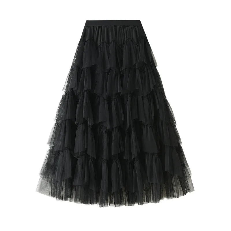 Mesh Long Skirt Design Skirt All-match Mesh Stitching Skirt