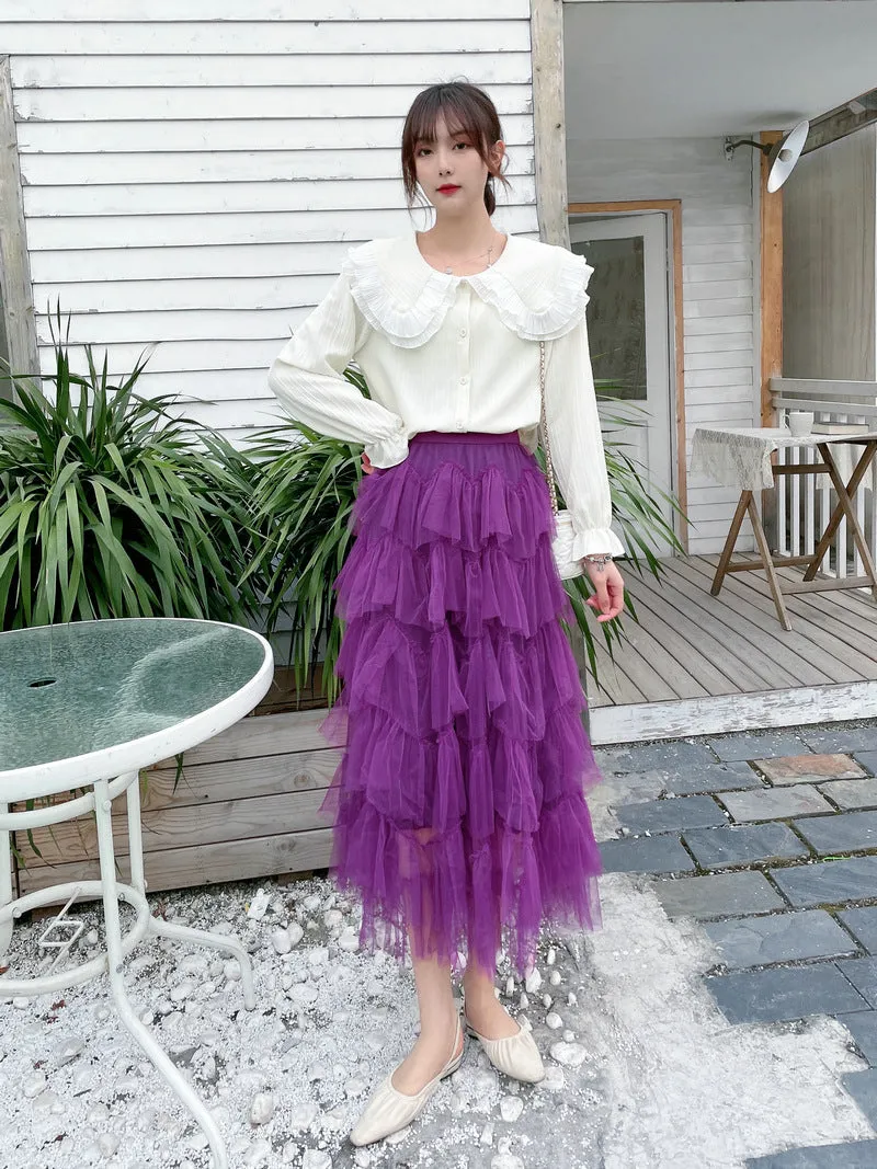 Mesh Long Skirt Design Skirt All-match Mesh Stitching Skirt