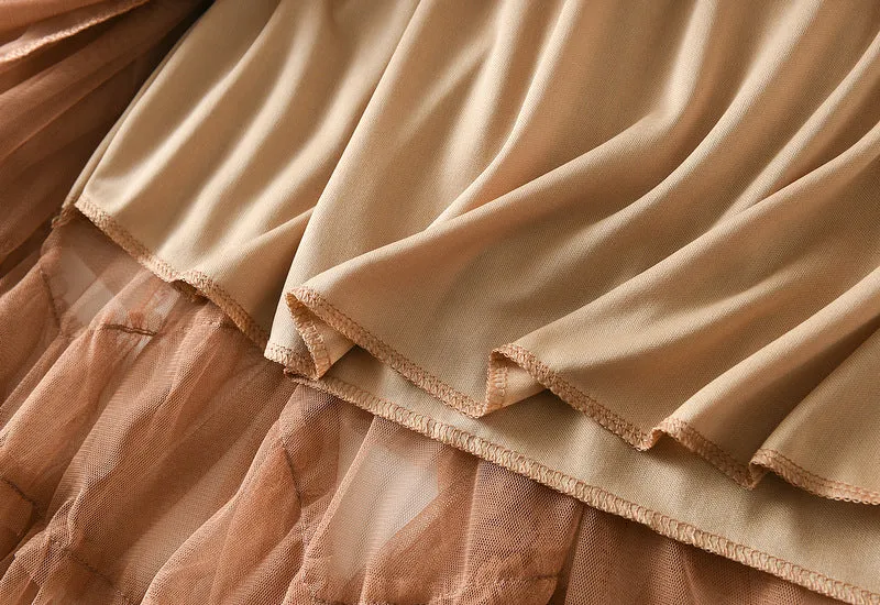 Mesh Long Skirt Design Skirt All-match Mesh Stitching Skirt