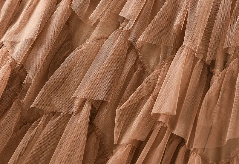 Mesh Long Skirt Design Skirt All-match Mesh Stitching Skirt
