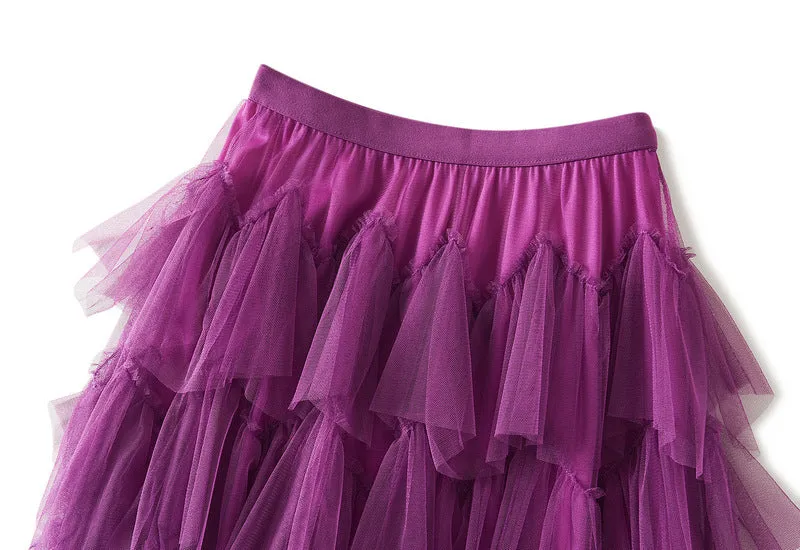 Mesh Long Skirt Design Skirt All-match Mesh Stitching Skirt