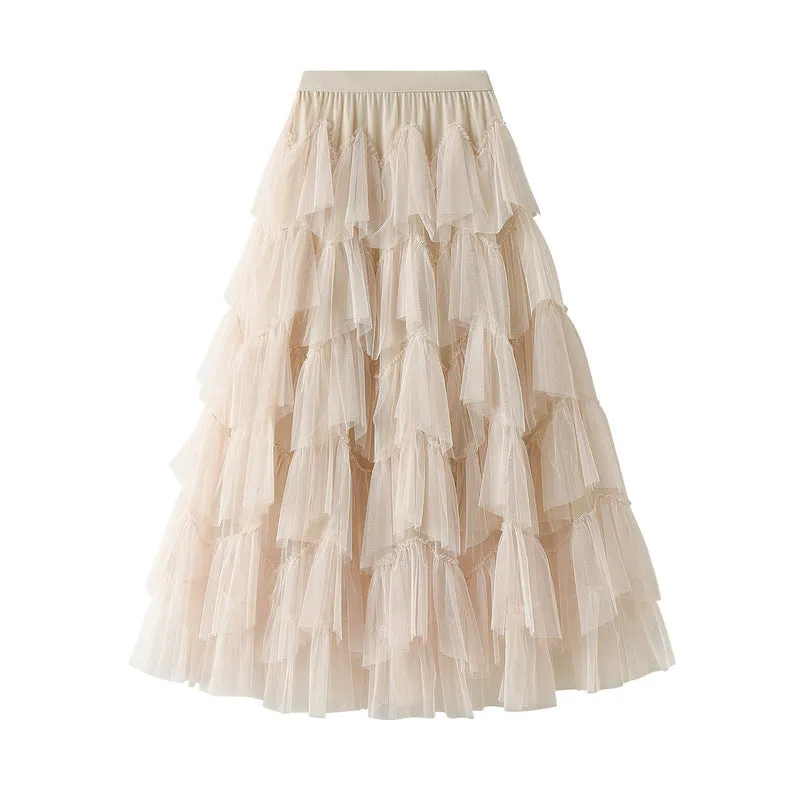 Mesh Long Skirt Design Skirt All-match Mesh Stitching Skirt