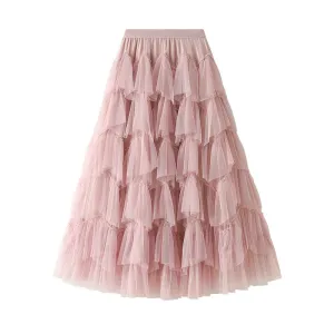 Mesh Long Skirt Design Skirt All-match Mesh Stitching Skirt