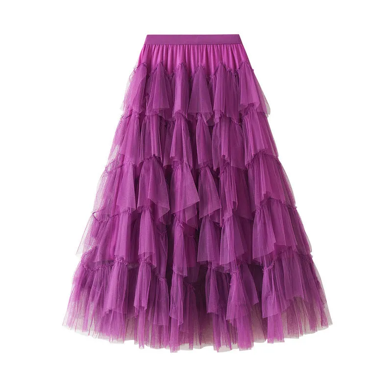 Mesh Long Skirt Design Skirt All-match Mesh Stitching Skirt