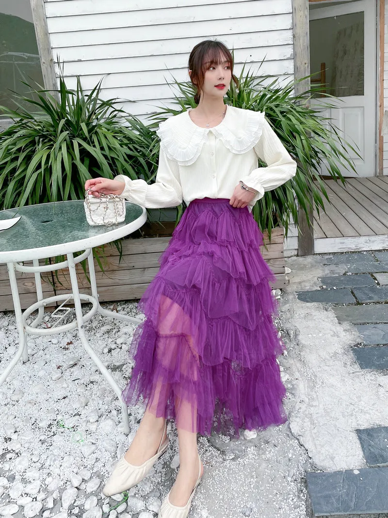 Mesh Long Skirt Design Skirt All-match Mesh Stitching Skirt
