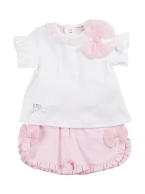Mintini baby pink tulle bow shorts set