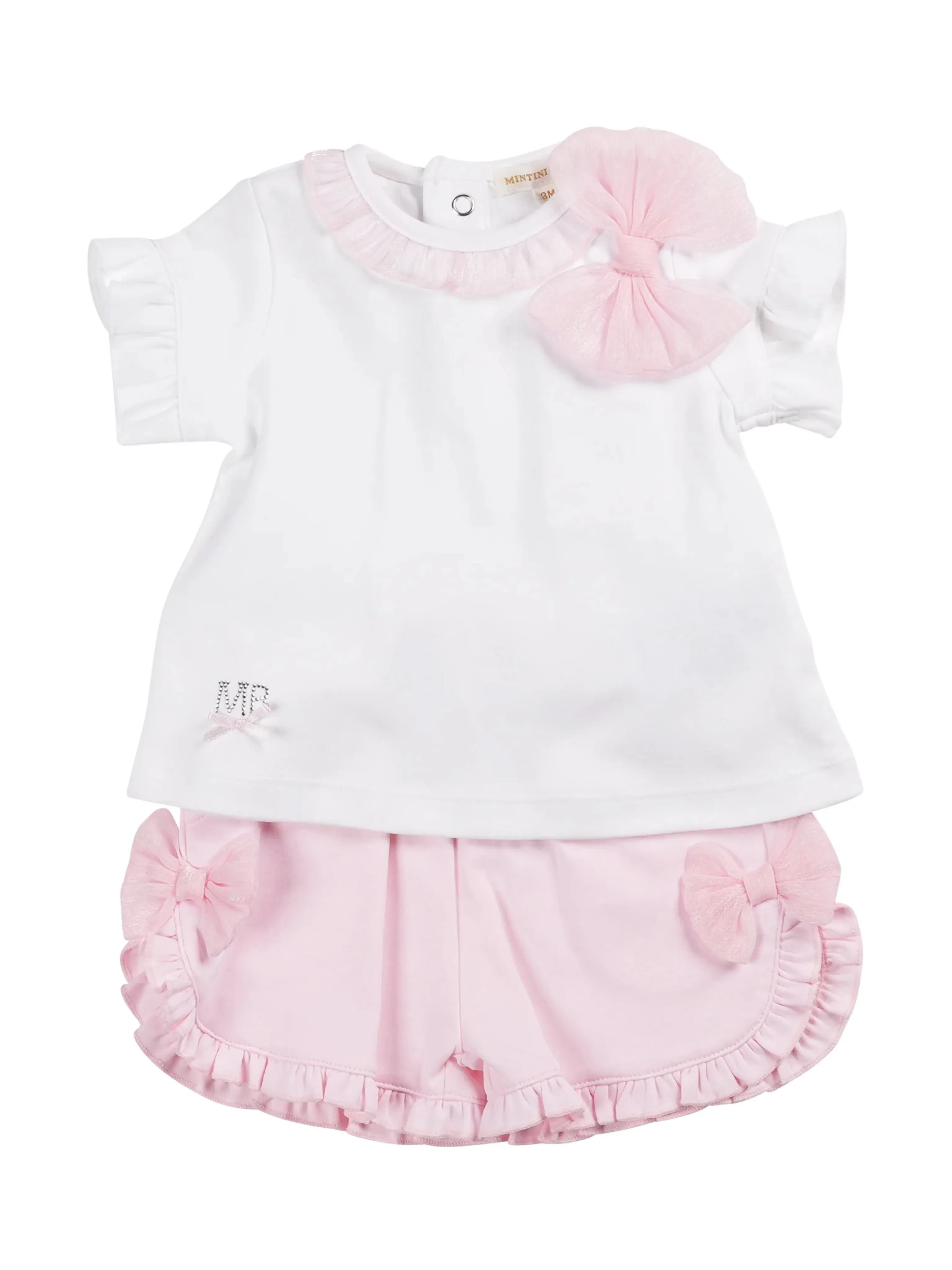 Mintini baby pink tulle bow shorts set