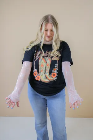 Mock Neck Lace Long Sleeve Top w/Thumb Holes
